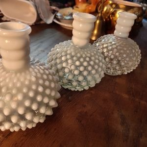 Fenton French Opalescence Hobnail bottle made for Wrisley Cologne in 1940s